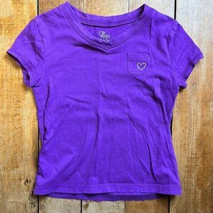 Place short sleeve shirt size 4 Purple cotton heart rhinestone spring summer